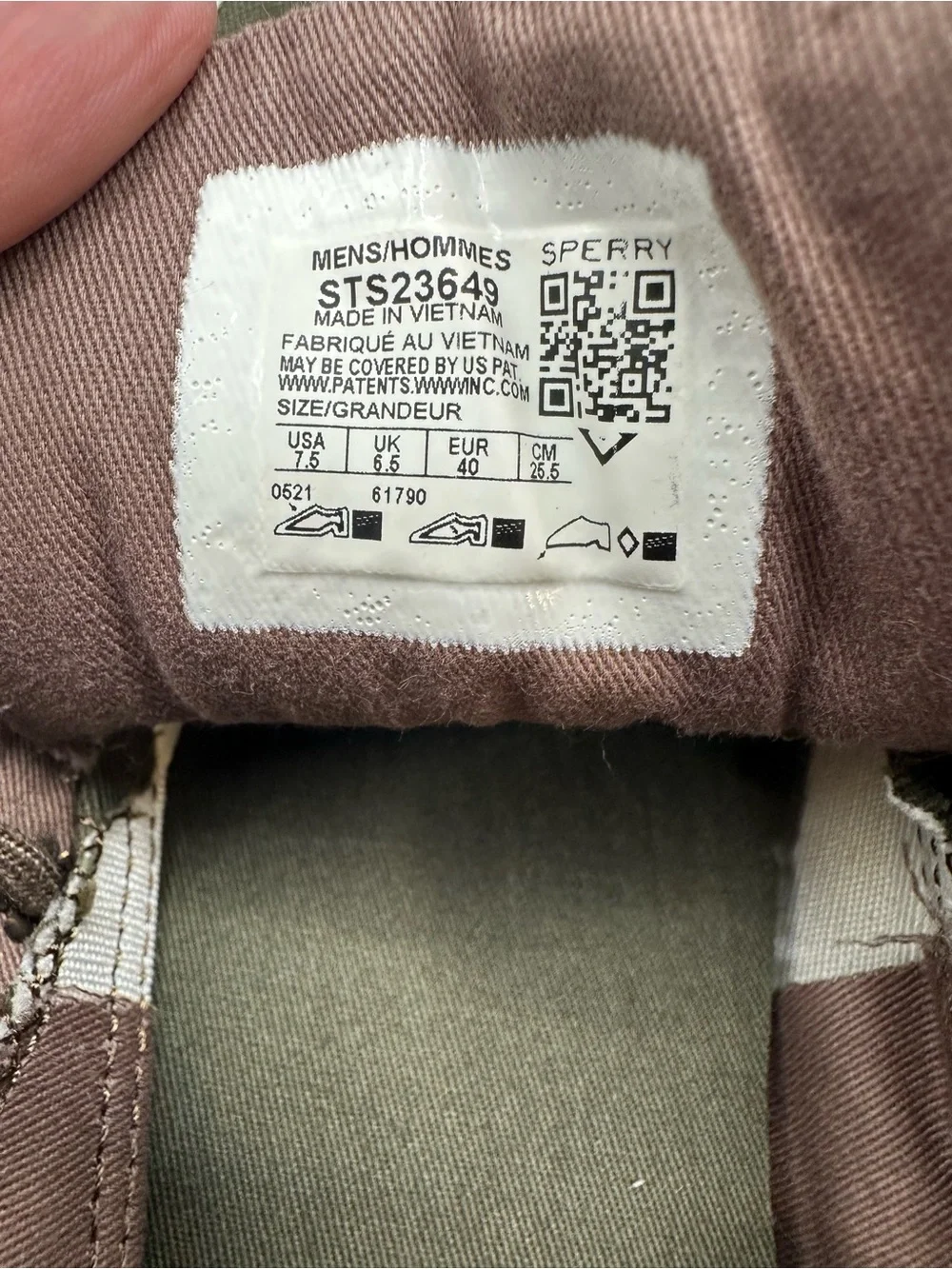 Sperry Olive Canvas Boat Shoes with Camo Trim